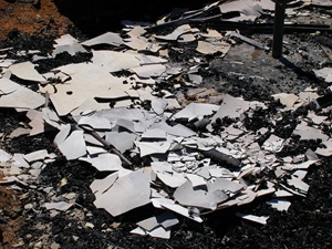 Shattered asbestos after a fire