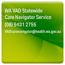 Banner: WA VAD Statewide Care Navigator Service. Phone (08) 9431 2755. Email VADcarenavigator@health.wa.gov.au.
