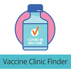 Vaccine vile above the text 'Vaccine Clinic Finder'
