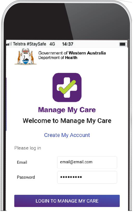 Login to Manage My Care page on a phone